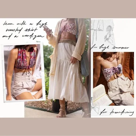 NWT Free People Summer Of Love Bandeau in Wine and Natural - Picture 10 of 15